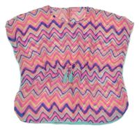 Růžovo-modro-žlutá vzorovaná šifonová plážová tunika Y.F.K.