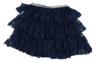 Tmavomodrá krajková vrstvená sukně