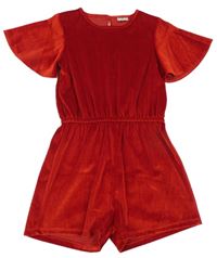 Červený třpytivý sametový kraťasový overal F&F