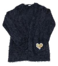 Tmavomodrý třpytivý chlupatý cardigan s Frozen