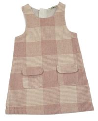 Růžovo-pudrové kostkované vlněné šaty F&F