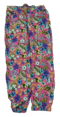 Tmavorůžovo-barevné květované lehké kalhoty s listy Cherokee