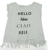 Bílé tričko s nápisem a třásněmi H&M