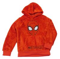 Červená chlupatá mikina se Spidermanem a kapucí Marvel