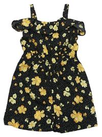 Černo-žlutý květovaný lehký kraťasový overal Primark