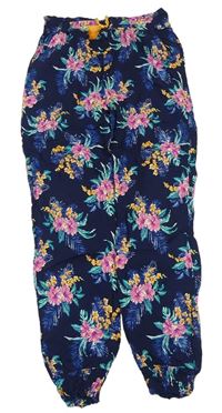 Tmavomodro-barevné květované volné kalhoty Primark