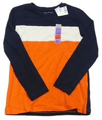 Tmavomodro-bílo-oranžové triko zn. Primark