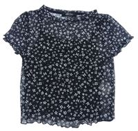 Černo-bílé květované šifonové tričko s všitým topem New Look