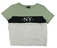 Zeleno-černo-bílé crop tričko s nápisem New Look