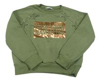 Khaki crop mikina se zlatým potiskem Primark