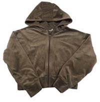 Hnědá sametová propínací crop mikina s kapucí Pep&Co