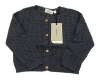 Nové - tmavošedý perforovaný propínací lehký svetr 