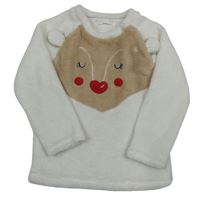 Bílá plyšová mikina se sobem 