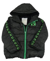 Černá šusťáková zimní bunda s Minecraft a kapucí