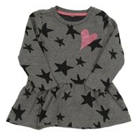 Tmavošedé teplákové šaty s černými hvězdami 