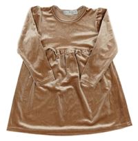 Oříškové sametové šaty s volánkem 