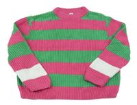 Zeleno-růžový pruhovaný svetr Yigga