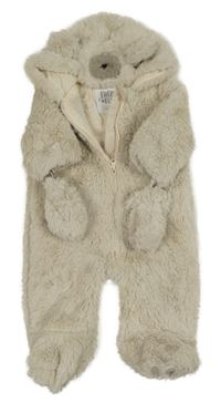 Světlebéžová kožešinová podšitá kombinéza s kapucí + rukavice F&F