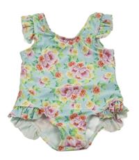 Světlemodro-barevné květované jednodílné plavky Shein