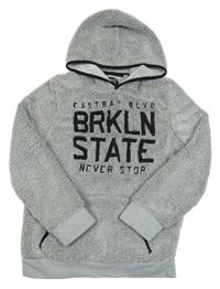 Šedá huňatá mikina s nápisem a kapucí C&A