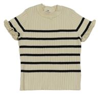 Smetanovo-černé pruhované úpletové tričko H&M