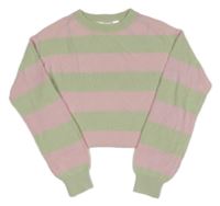 Růžovo-zelený pruhovaný lehký crop svetr H&M