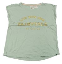 Mintové tričko s nápisem H&M