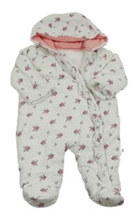 Bílá manšestrová puntíkatá zateplená kombinéza s kapucí Mothercare