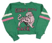 Zeleno-bílo-růžová crop mikina s tygrem Lindex