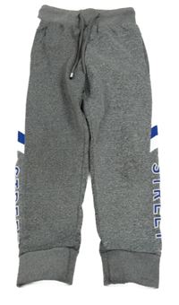 Nové - Šedo-bílo-tmavomodré sportovní tepláky s nápisem