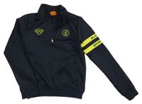 Tmavomodro-neonově žlutá thermo mikina s nášivkami 