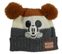 Šedo-smetanovo-hnědá čepice s Mickeym a bambulemi Disney