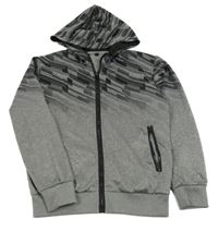 Šedo-černá vzorovaná propínací sportovní mikina s kapucí 