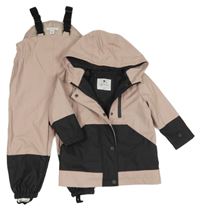 2set - Starorůžovo-černá voděodolná zateplená bunda s kapucí + laclové voděodolné kalhoty Primark