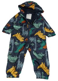 Tmavomodro-barevná šusťáková lehce zateplená kombinéza s diny a kapucí Matalan