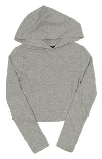 Šedé crop triko s kapucí New Look