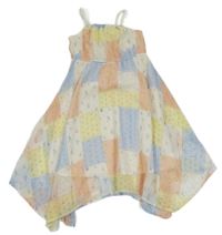 Bílo-žluto-modro-růžové květované patchworkové šifonové šaty H&M