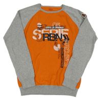 Oranžovo-šedý svetr s nápisy Y.F.K.