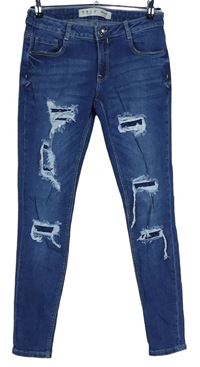 Dámské tmavomodré skinny rifle s dírami Denim 