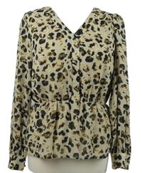 Dámská béžovo-černá vzorovaná šifonová peplum halenka 