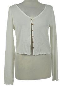 Dámské bílé úpletové propínací crop triko H&M