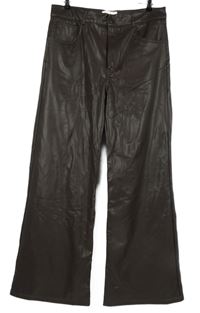 Dámské hnědé koženkové široké kalhoty Pull&Bear 