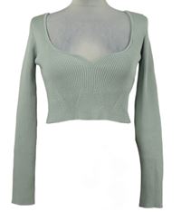 Dámský světlemátový žebrovaný crop svetr Zara