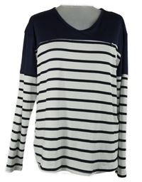 Dámské bílo-tmavomodro-černé pruhované triko Shein 