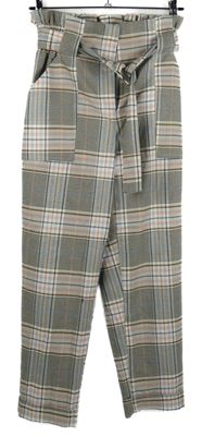 Dámské barevné kostkované paperbag kalhoty s páskem River Island 