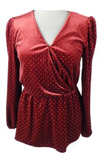 Dámské červené třpytivé sametové peplum triko M&S