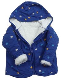 Modrá zateplená propínací mikina s hvězdičkami a kapucí