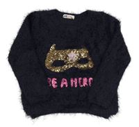 Tmavomodrý chlupatý svetr s maskou z fitrů H&M
