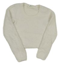 Bílý chlupatý crop svetr H&M