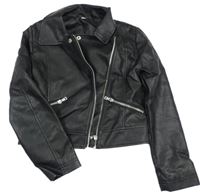 Černá koženková crop bunda 